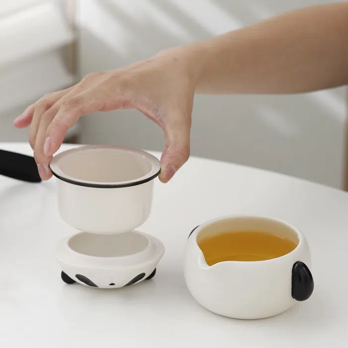 Cute Panda Tea Set with 3 Cups & Compact Travel Bag — detail 2