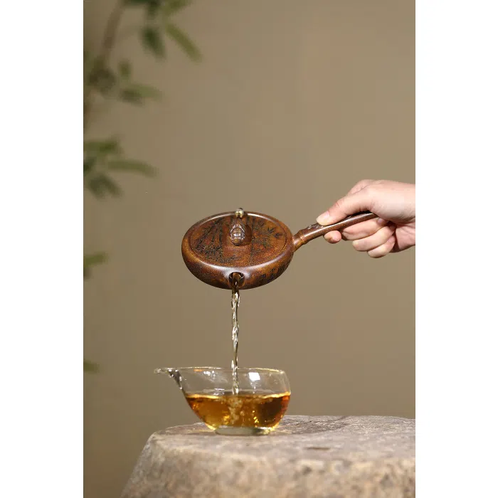 Yixing Long Gu Jin Sha Ni Clay Kyusu Teapot "Cicada & Bamboo" 180ml — detail 7