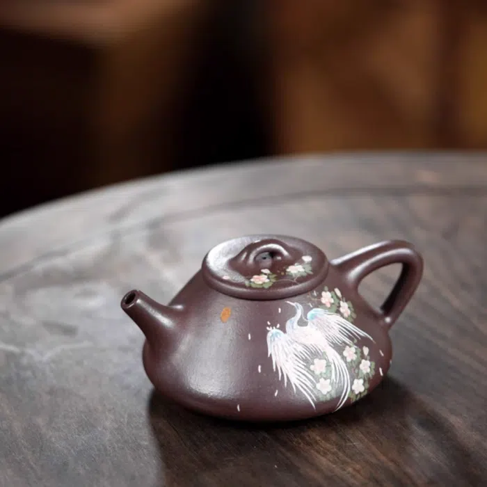 Purple Clay, Ziye Shipiao Yixing Teapot with Phoenix Painting 230ml — detail 1