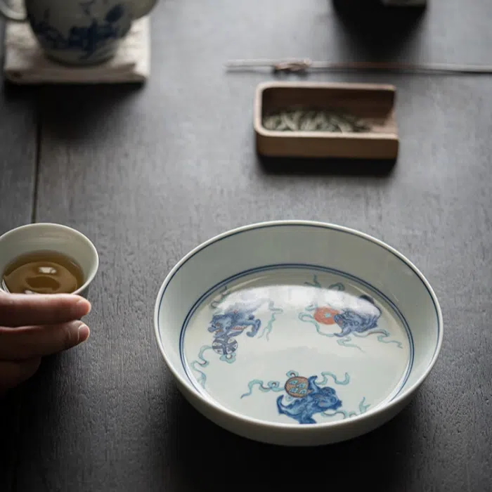 Chinese Ceramic Tea Tray 'Playful Lion' — detail 1