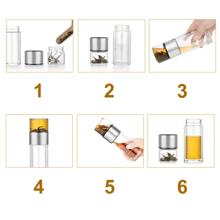 Double Wall Glass Tea Infuser Bottle w. Infuser/Storage 238ml — detail 4