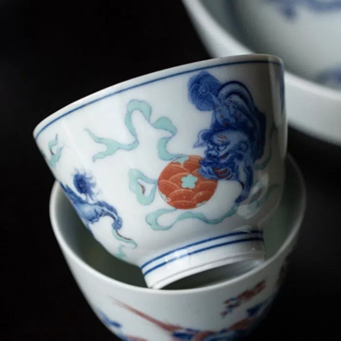 Chinese Ceramic Tea Cup 'Playful Lion' 60ml — detail 2