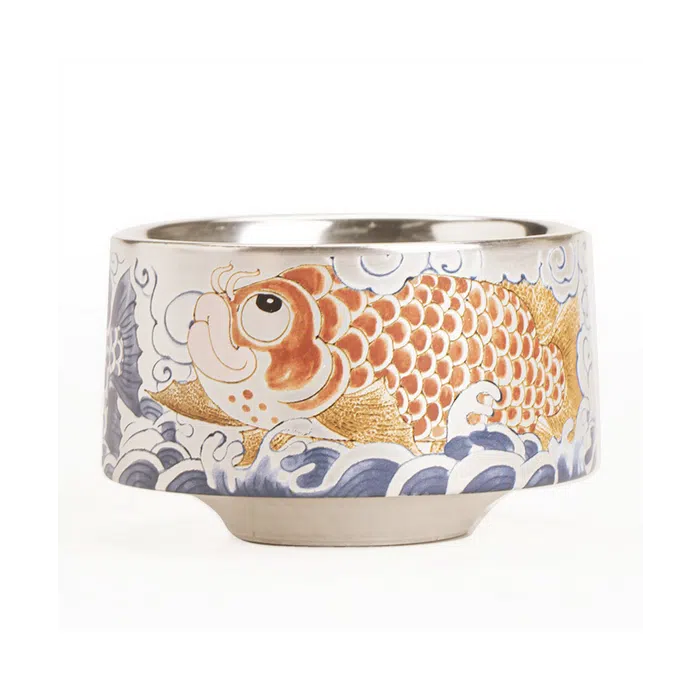 Handmade Silver-Plated Tea Cup, Dragon Fish 150ml — detail 2