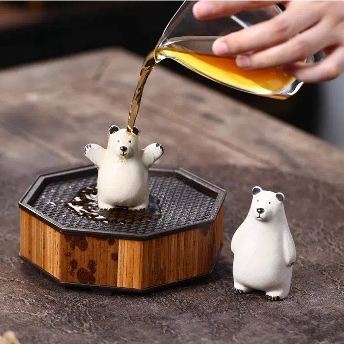 Polar Bear Tea Pet Set, White Jade Duan Ni Clay — detail 1