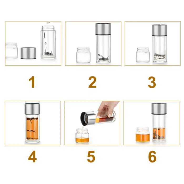 Double Wall Glass Tea Infuser Bottle w. Infuser/Storage 238ml — detail 3