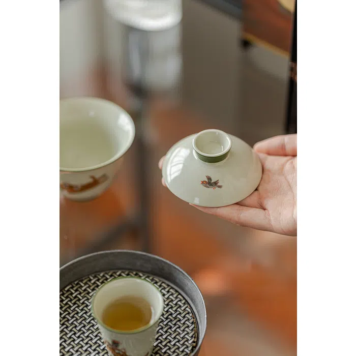 'Cat Chasing Bird' Ceramic Gaiwan, Ceramic Gongfu Gaiwan 150ml — detail 1