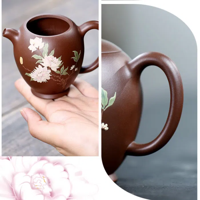 Peony Yixing Teapot, Purple Zi Ni Clay, Peony Flower Clay Painting 160ml — detail 6