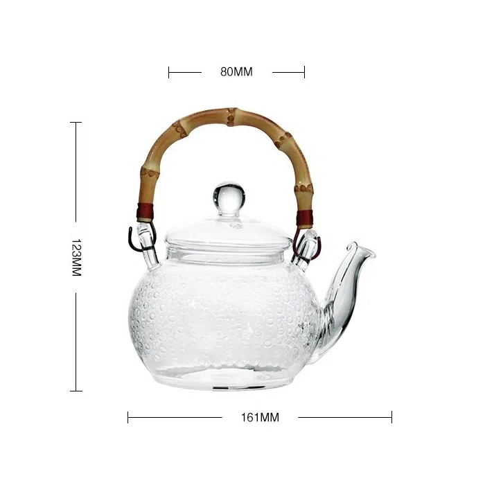 Chinese Glass Teapot with Bamboo Handle (550 ml / 18.6 oz) — detail 2