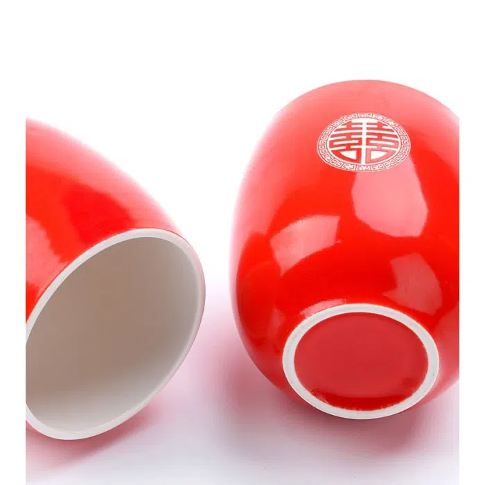Chinese Wedding Tea Set ‘Double Happiness’: Red Teapot, 6 Cups & Tray 900ml — detail 4