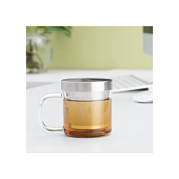 Mini Glass Tea Infuser Mug with Lid, Stainless Steel Filter 350ml/12oz — detail 2