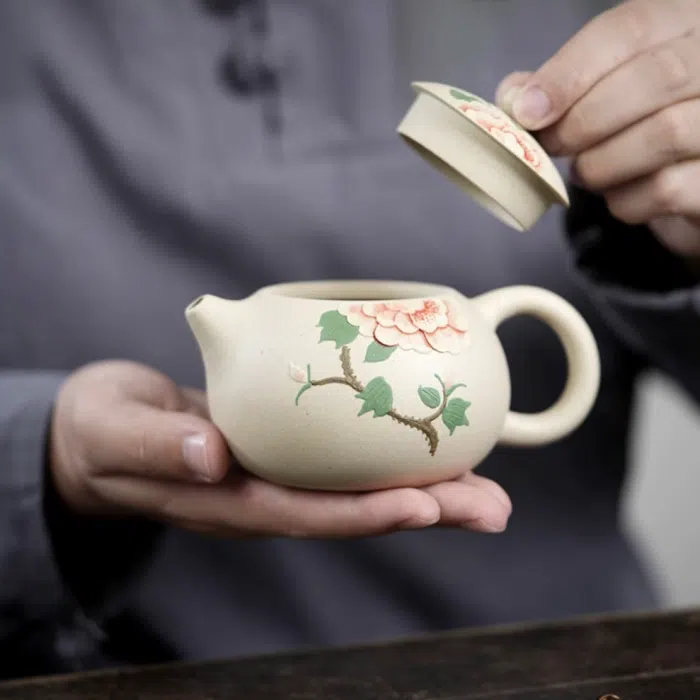 Peony Xishi Yixing Teapot & Tea Cup - White Jade Duanni Clay 250ml — detail 1