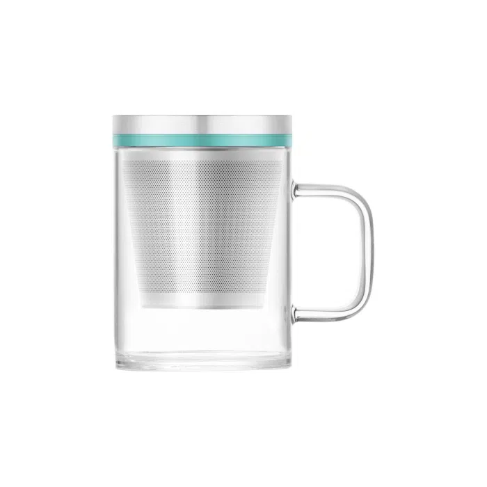 Small Glass Tea Mug with Infuser and Lid, Tiffany Blue 350ml — detail 1