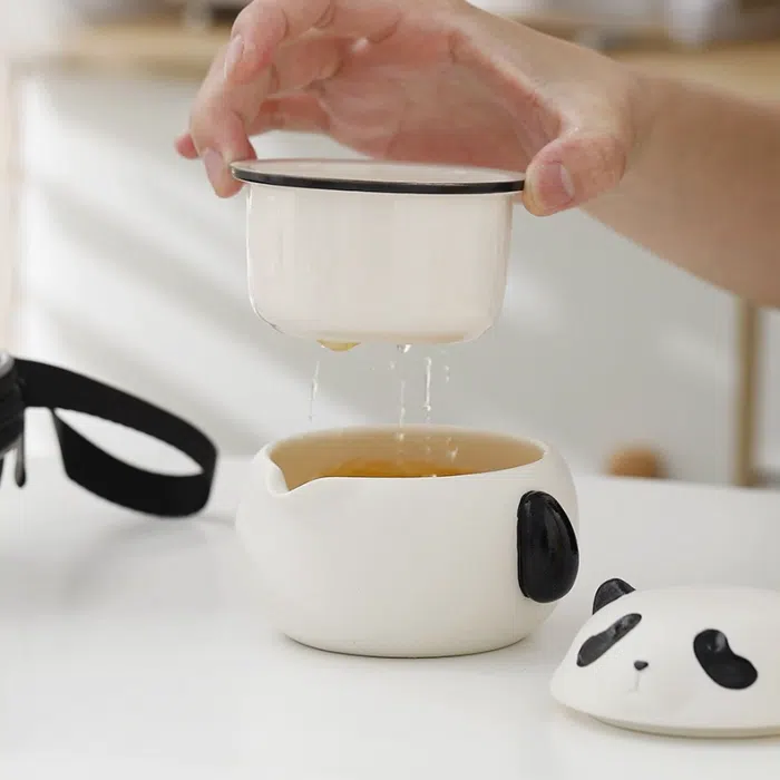 Cute Panda Tea Set with 3 Cups & Compact Travel Bag — detail 1