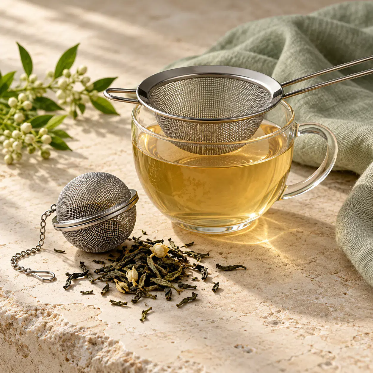 Tea strainer and mesh infuser for loose-leaf tea