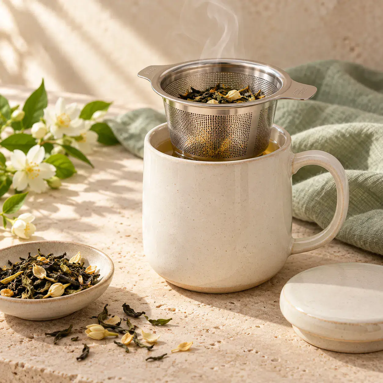 Ceramic tea mug with removable loose-leaf infuser