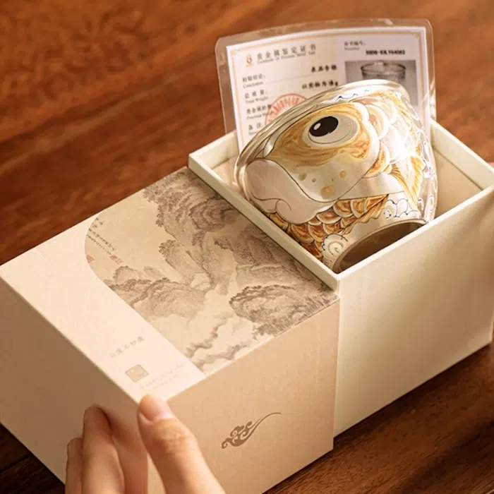 Handmade Silver-Gilded Tea Cup, Dragon Fish 170ml — detail 1