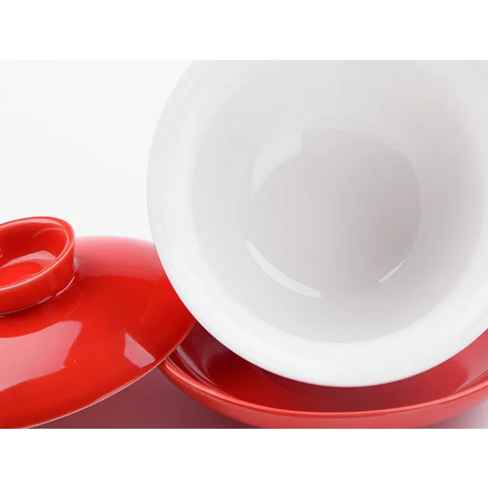 'Double Happiness' Chinese Red Wedding Set: 2 Gaiwans, Bowls, Chopsticks, Spoons & 1 Tray — detail 3