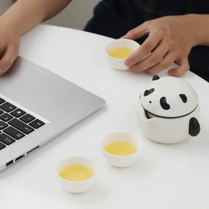 Cute Panda Tea Set with 3 Cups & Compact Travel Bag — detail 3