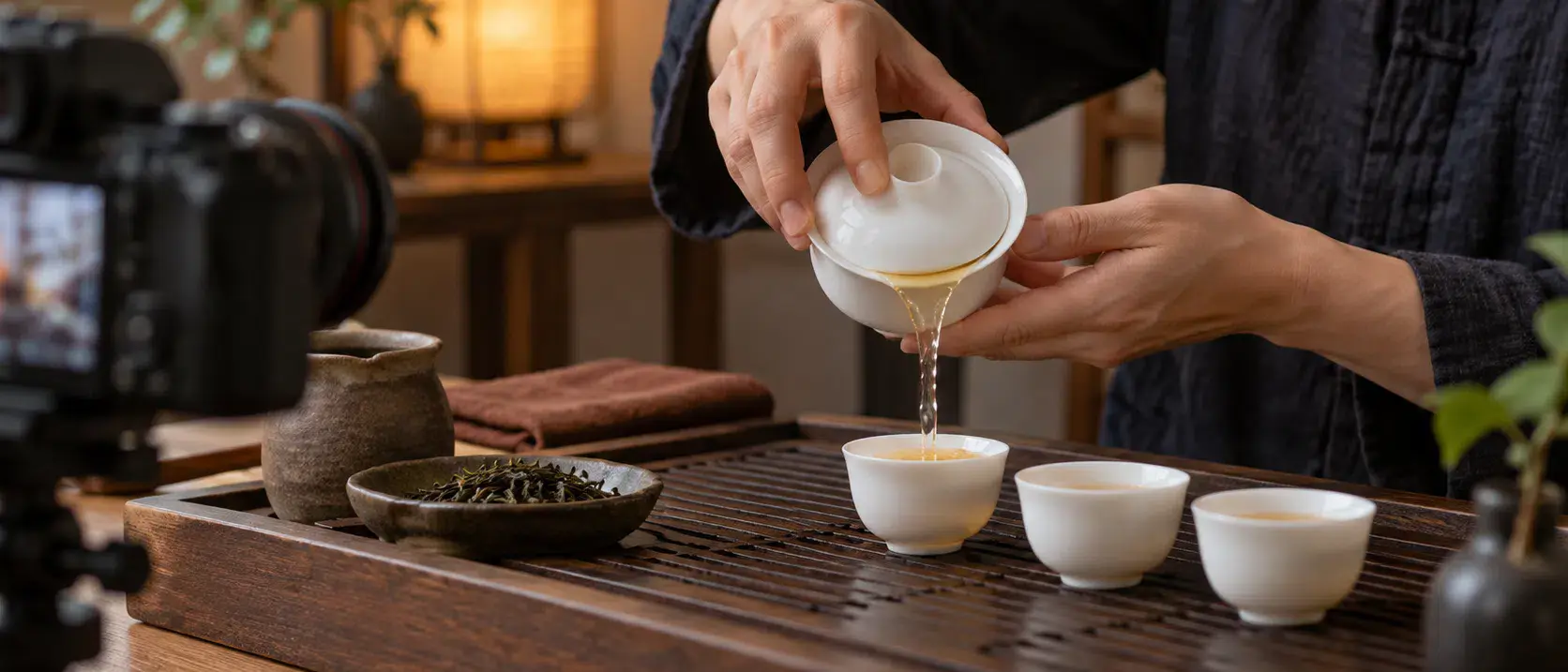 Demonstrating a gaiwan tea pour