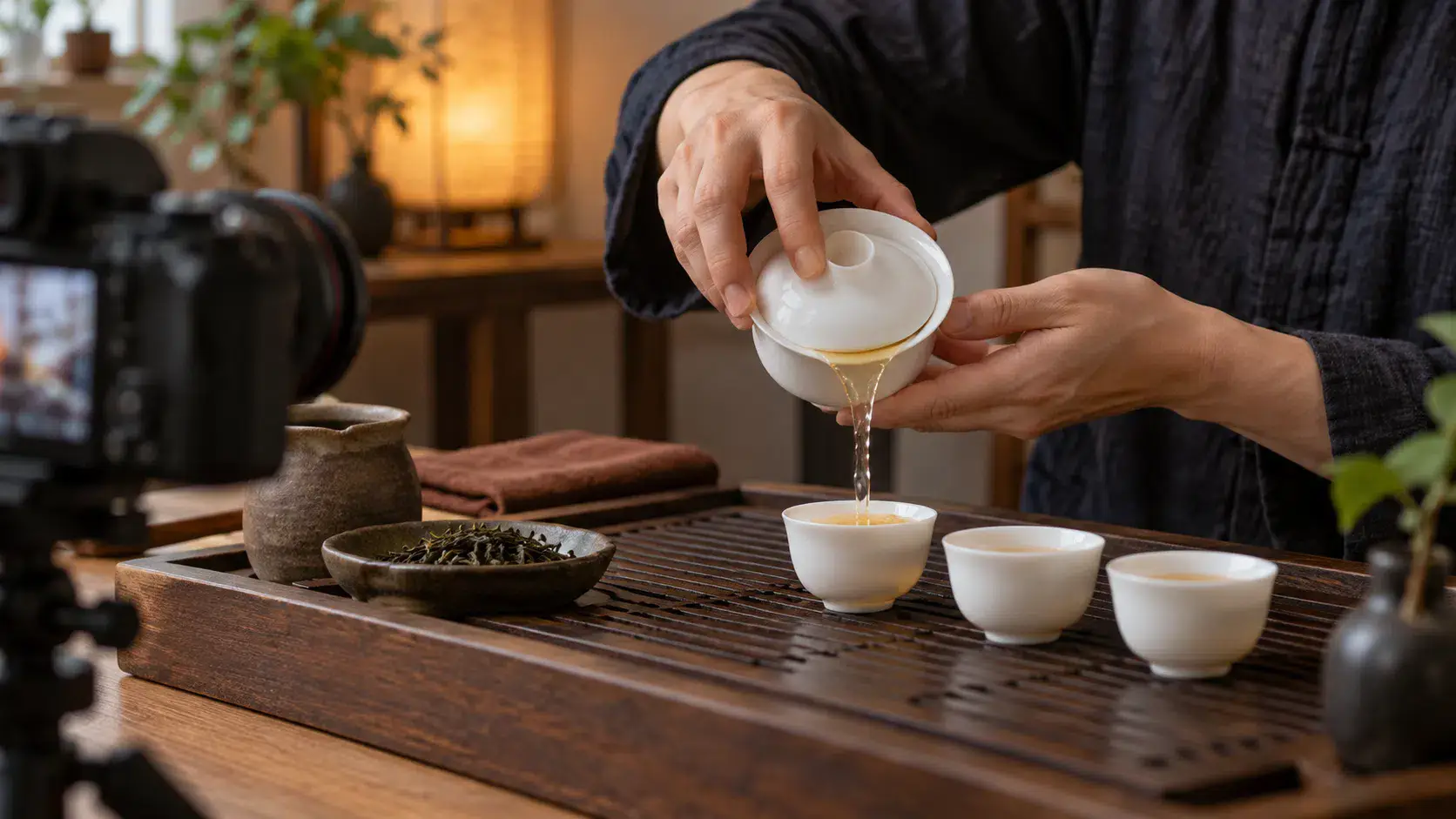 Demonstrating a gaiwan tea pour