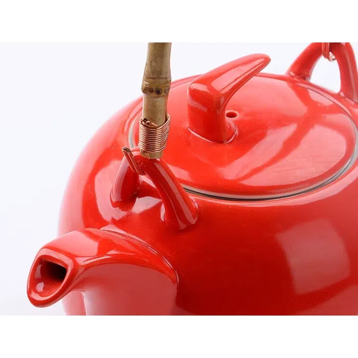 Chinese Wedding Tea Set ‘Double Happiness’: Red Teapot, 6 Cups & Tray 900ml — detail 3