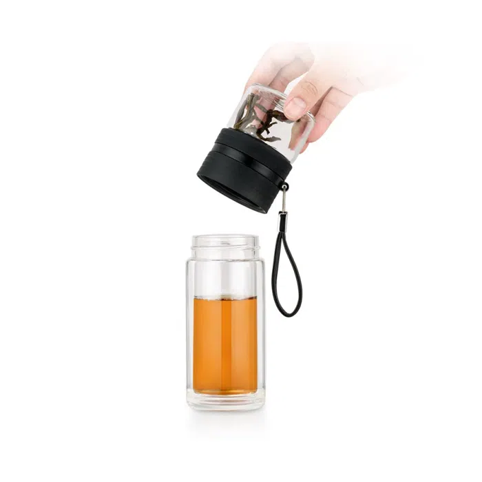 Double Wall Glass Tea Tumbler with Infuser/Storage 238 ml (8oz) — detail 2
