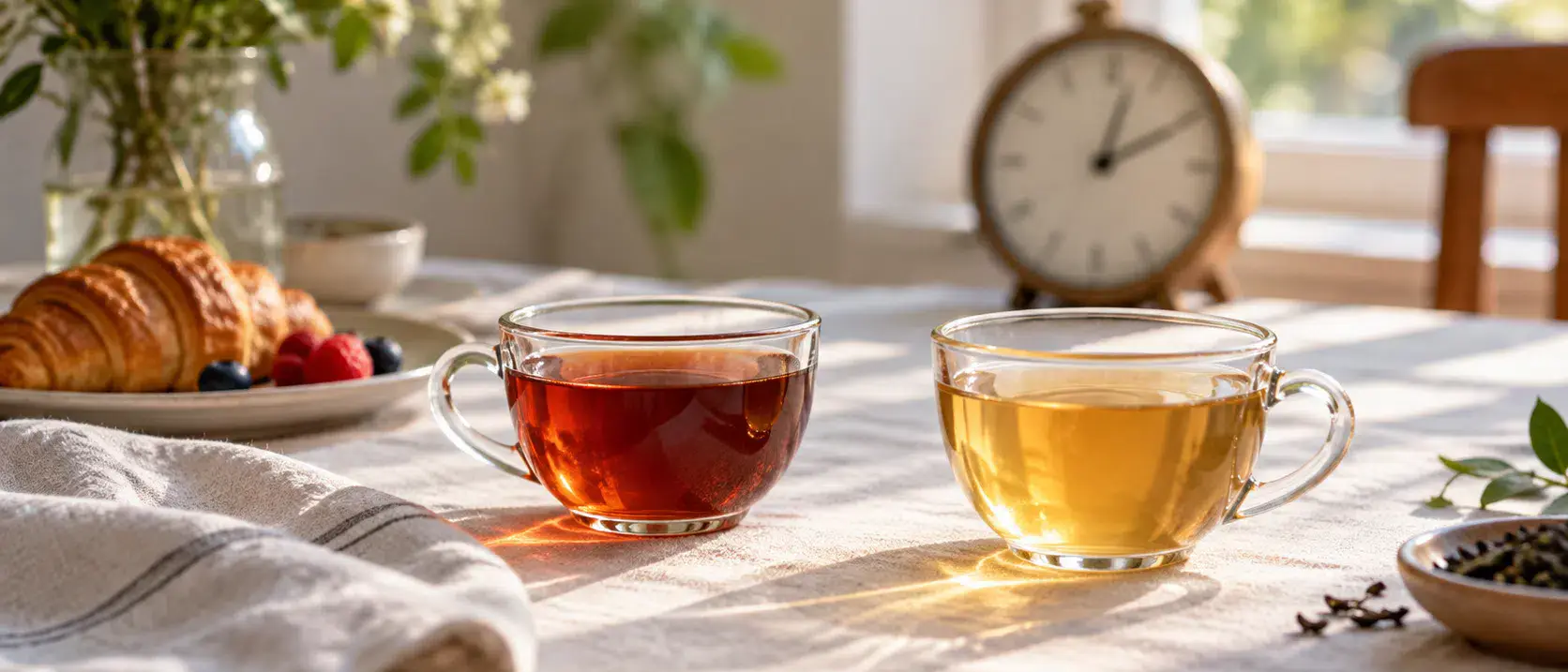 Two cups of tea in a calm morning setting