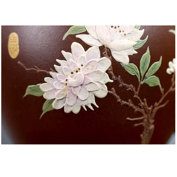 Peony Yixing Teapot, Purple Zi Ni Clay, Peony Flower Clay Painting 160ml — detail 3