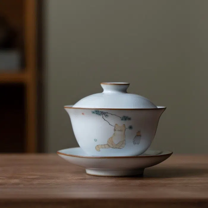 Ru Kiln Artisan Cat Gaiwan – Handmade Ruyao Gaiwan, Crackle Glaze 160ml — detail 1