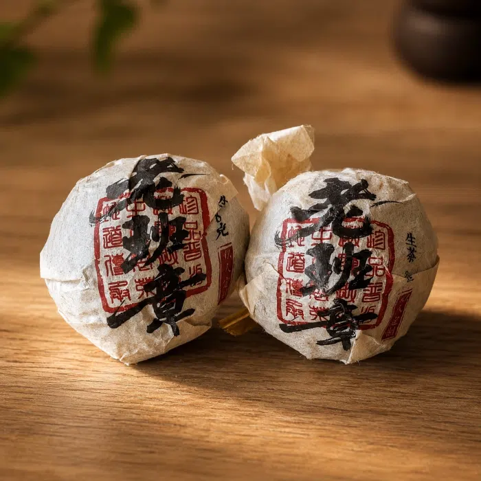 2019 Ancient Trees Lao Ban Zhang Raw Pu Erh Tea Balls — detail 1