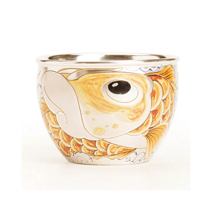 Handmade Silver-Gilded Tea Cup, Dragon Fish 170ml — detail 2