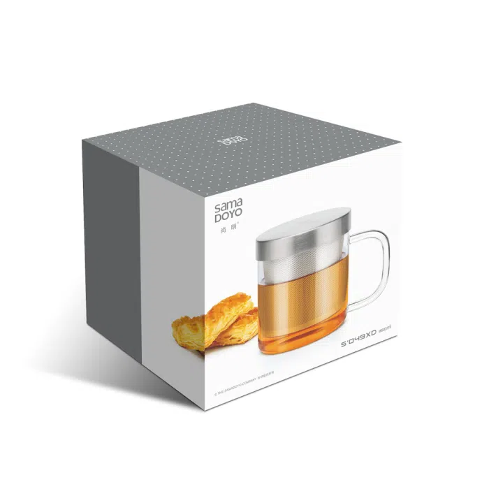 Mini Glass Tea Infuser Mug with Lid, Stainless Steel Filter 350ml/12oz — detail 1