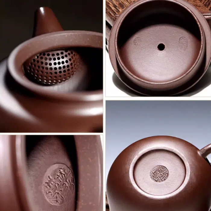 Yixing Clay Tea Set: Fang Gu Hu Teapot + 2 Cups, Purple Zhu Ni Clay 190ml — detail 2