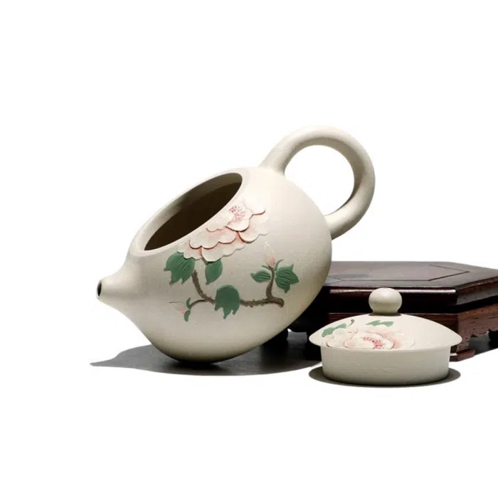 Peony Xishi Yixing Teapot & Tea Cup - White Jade Duanni Clay 250ml — detail 7