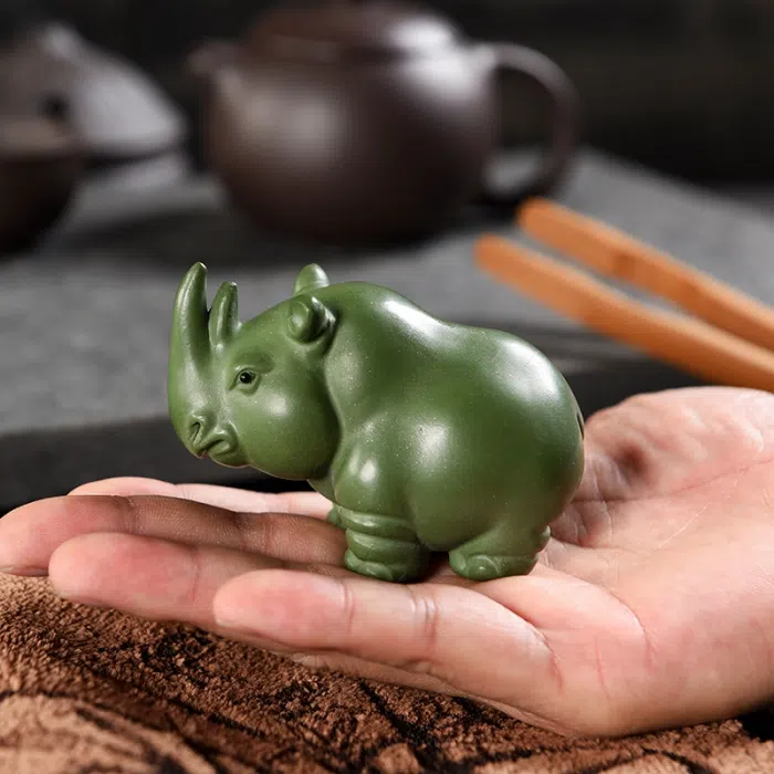 Rhino Tea Pet, Handmade Green Zisha Clay Rhinoceros Tea Pet — detail 2