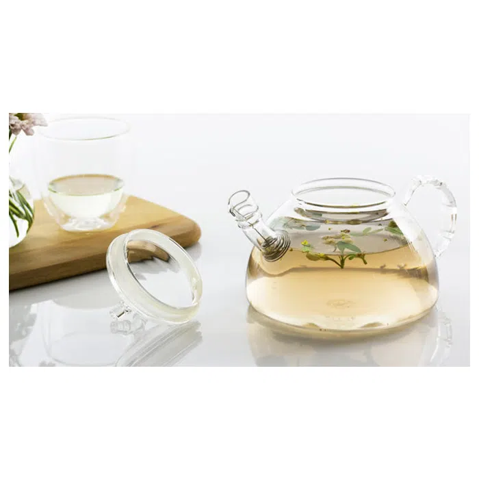 Large Glass Teapot with Built-in Strainer, Bamboo Design, Stovetop Safe (900 ml / 30.4 oz) — detail 2