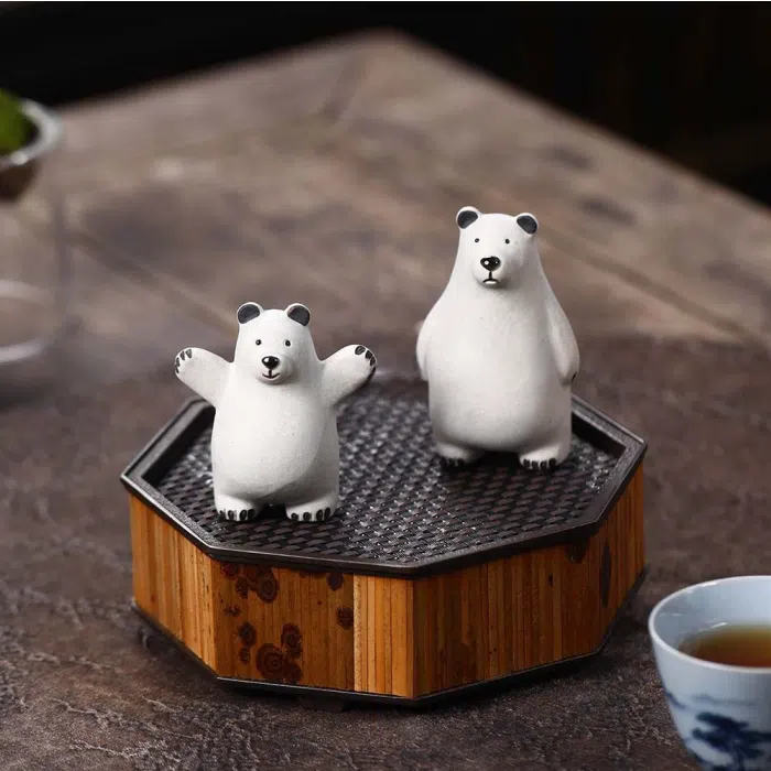 Polar Bear Tea Pet Set, White Jade Duan Ni Clay — detail 2
