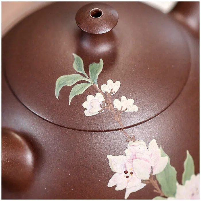 Peony Yixing Teapot, Purple Zi Ni Clay, Peony Flower Clay Painting 160ml — detail 2