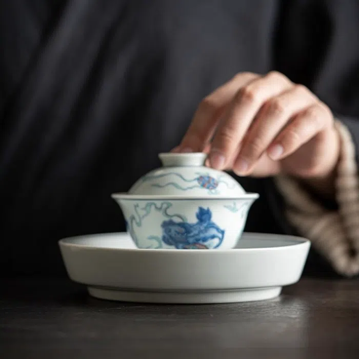 Chinese Ceramic Tea Tray 'Playful Lion' — detail 2
