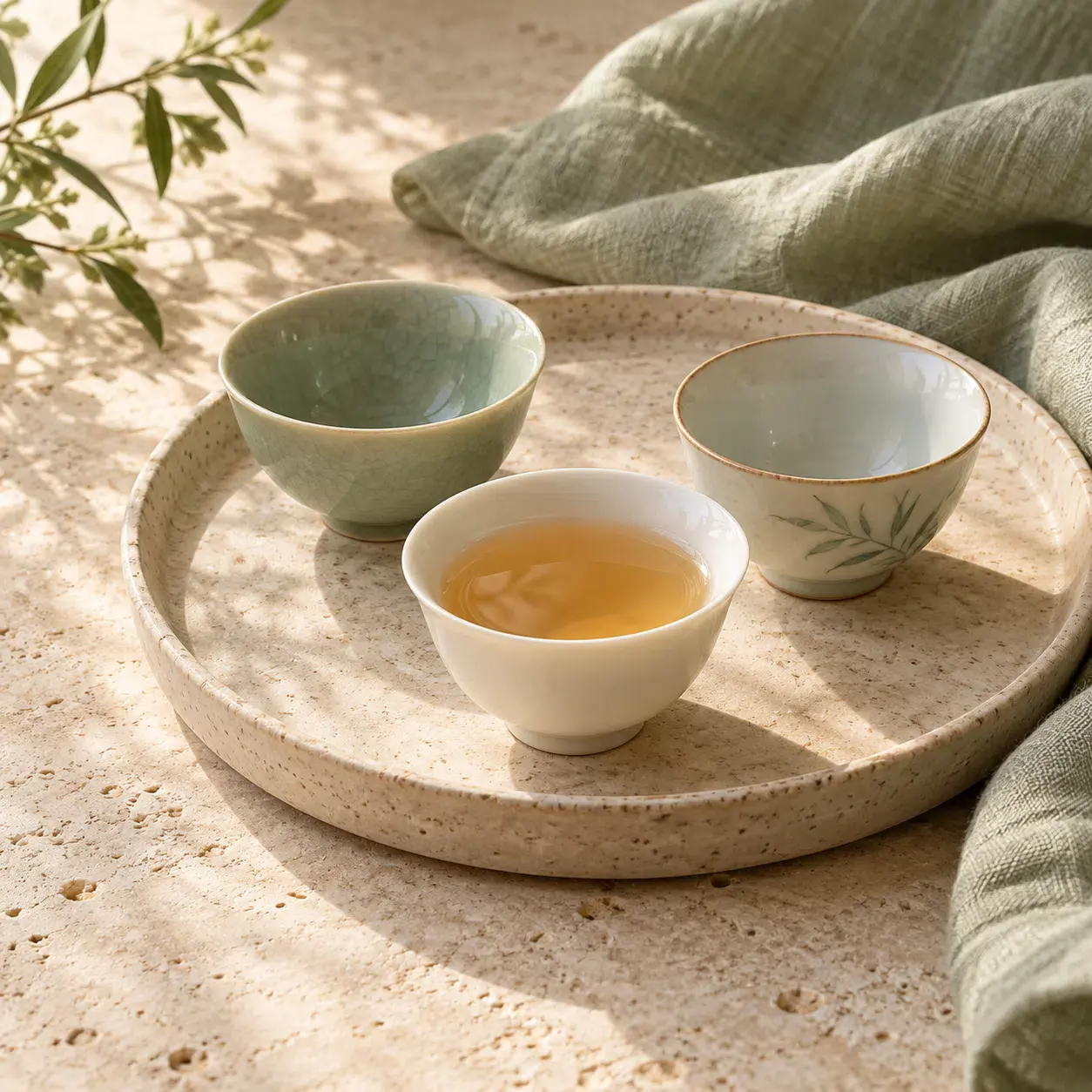 Small Chinese porcelain and celadon tea cups