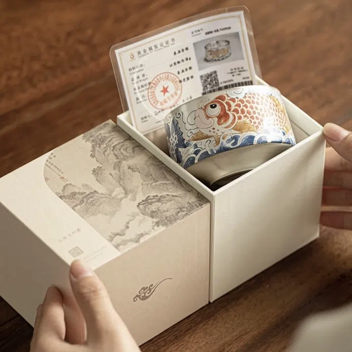 Handmade Silver-Plated Tea Cup, Dragon Fish 150ml — detail 1