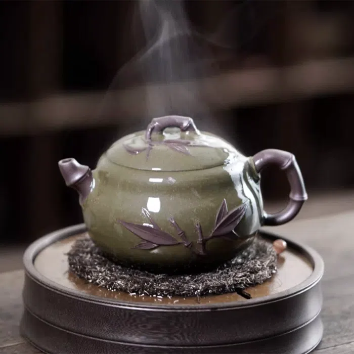 Dou Qing Clay Yixing Bamboo Gourd Teapot & 2 Cups 270ml — detail 3
